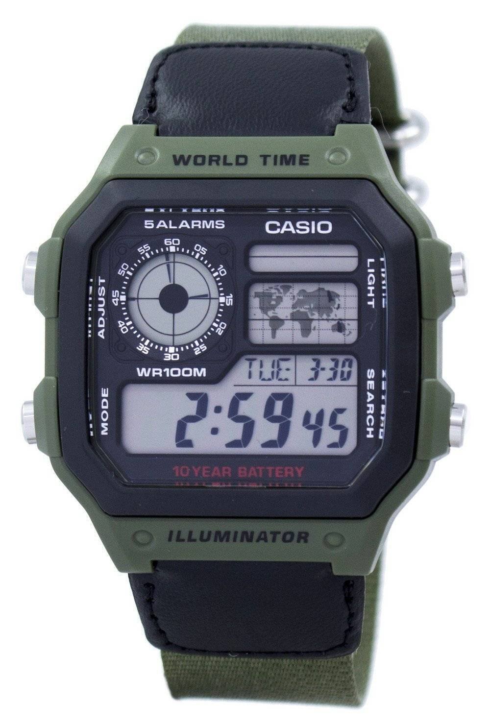 WORLD TIME
CASIO
5 ALARMS
LIGHT
ADJUST
WR100M
TUE 3-30
2:59 45
SEARCH
10 YEAR BATTERY
ILLUMINATOR