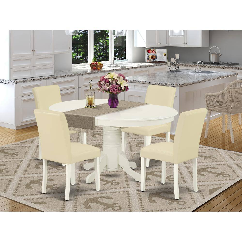 Left. East West Furniture - Dining Room Set Linen White - Brown.