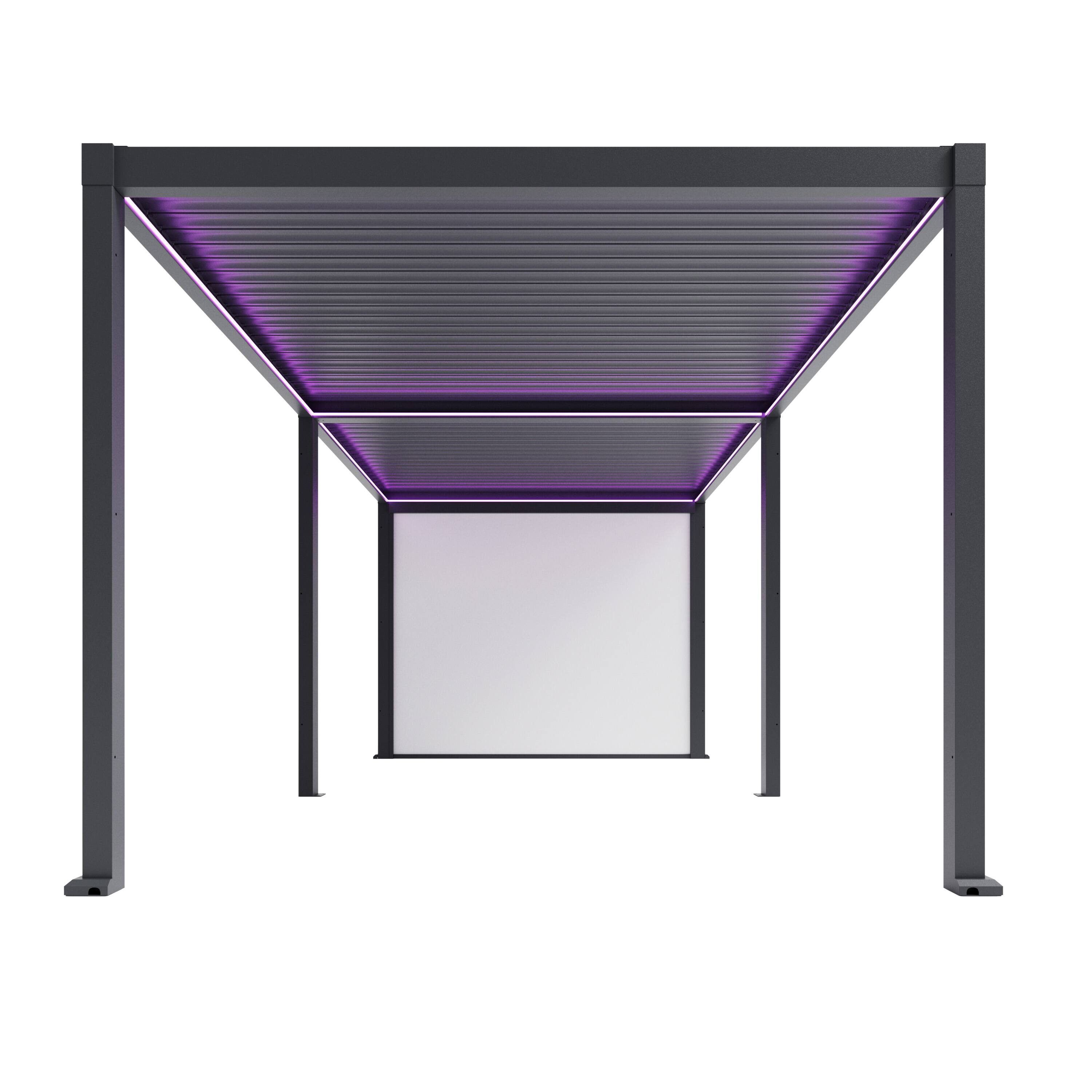 Alt View 1. Mondawe - 10x20FT Electric Aluminum Louver Pergola with LED Lights, Rain Sensor, and Outdoor Motorized Projector Screen - Gray.