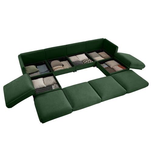 Left. Anysun - U-Shape Modular Sectional Sofa with Storage Ottoman - Deep Seat, Cylindrical Backrest & Armrests, Convertible Design - Green.