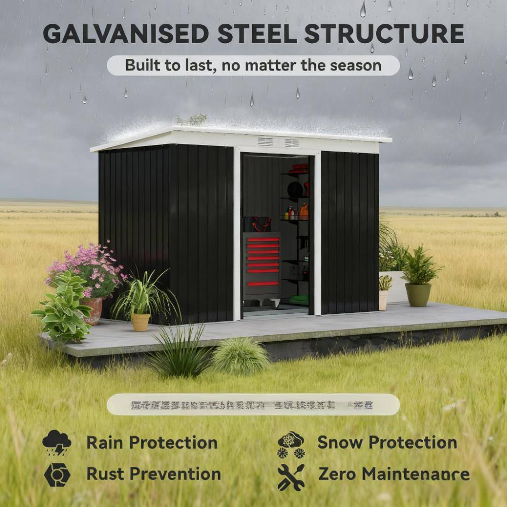 Alt View 2. TinyHomie - Dark Gray Garden Storage Shed Outdoor Storage Shed 9FT x 4FT Tool House with Double Lockable Doors.