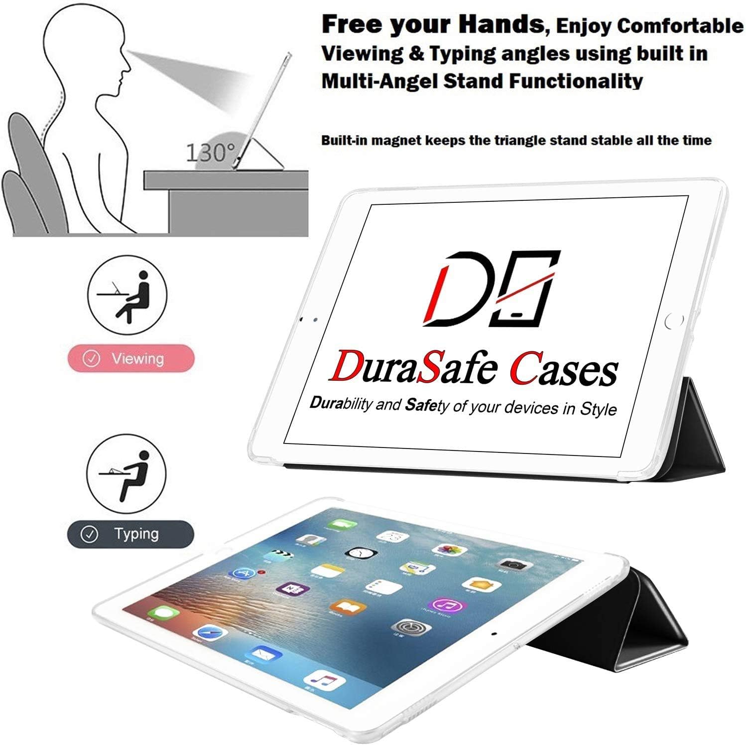 Free your Hands, Enjoy Comfortable Viewing & Typing angles using built in Multi-Angel Stand Functionality

130°

Built-in magnet keeps the triangle stand stable all the time

Viewing

Typing

DuraSafe Cases
Durability and Safety of your devices in Style