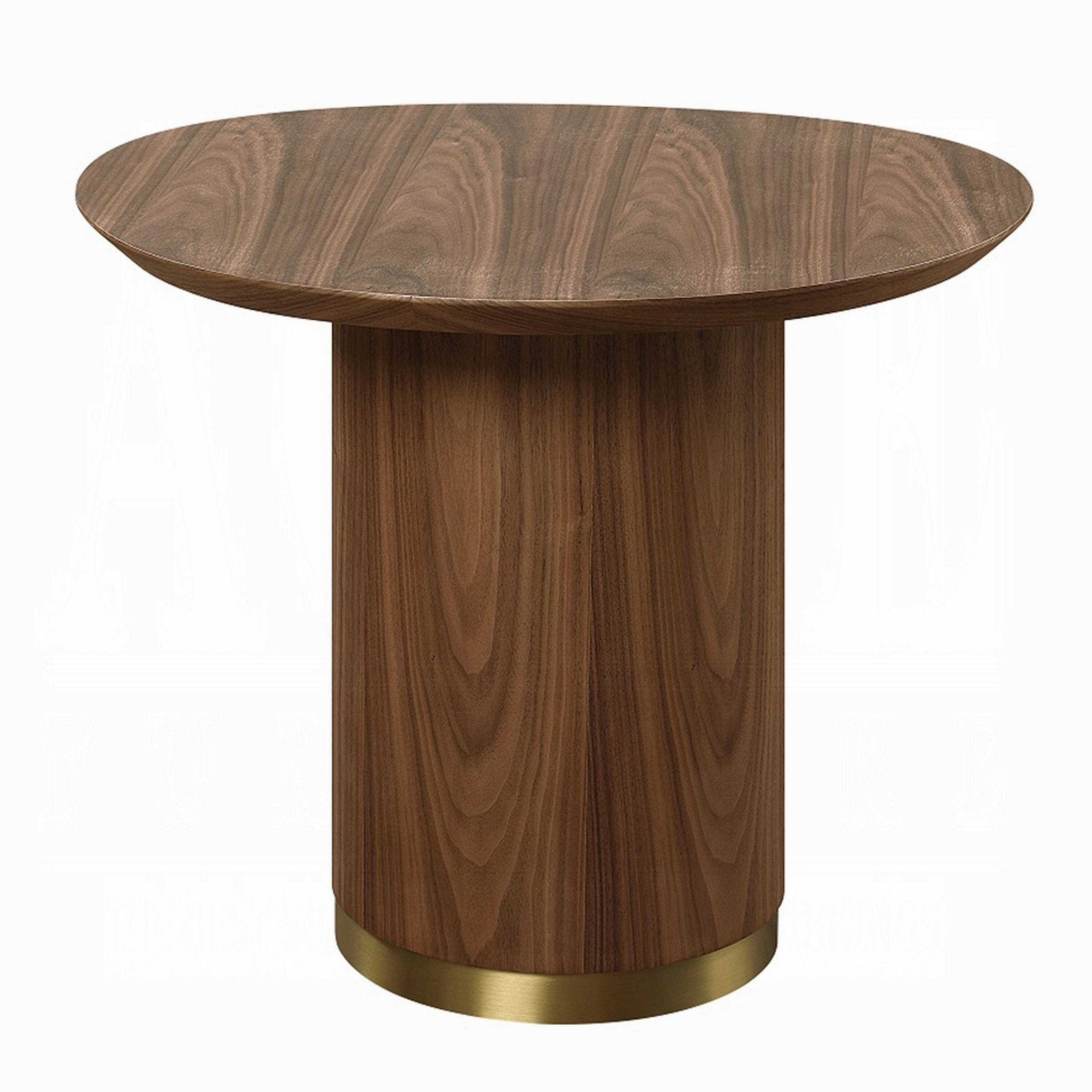 Alt View 1. Manhattan Lane - Iliana Side End Table, 21 Inch Oval Top, Round Pedestal - Walnut Brown, Gold.
