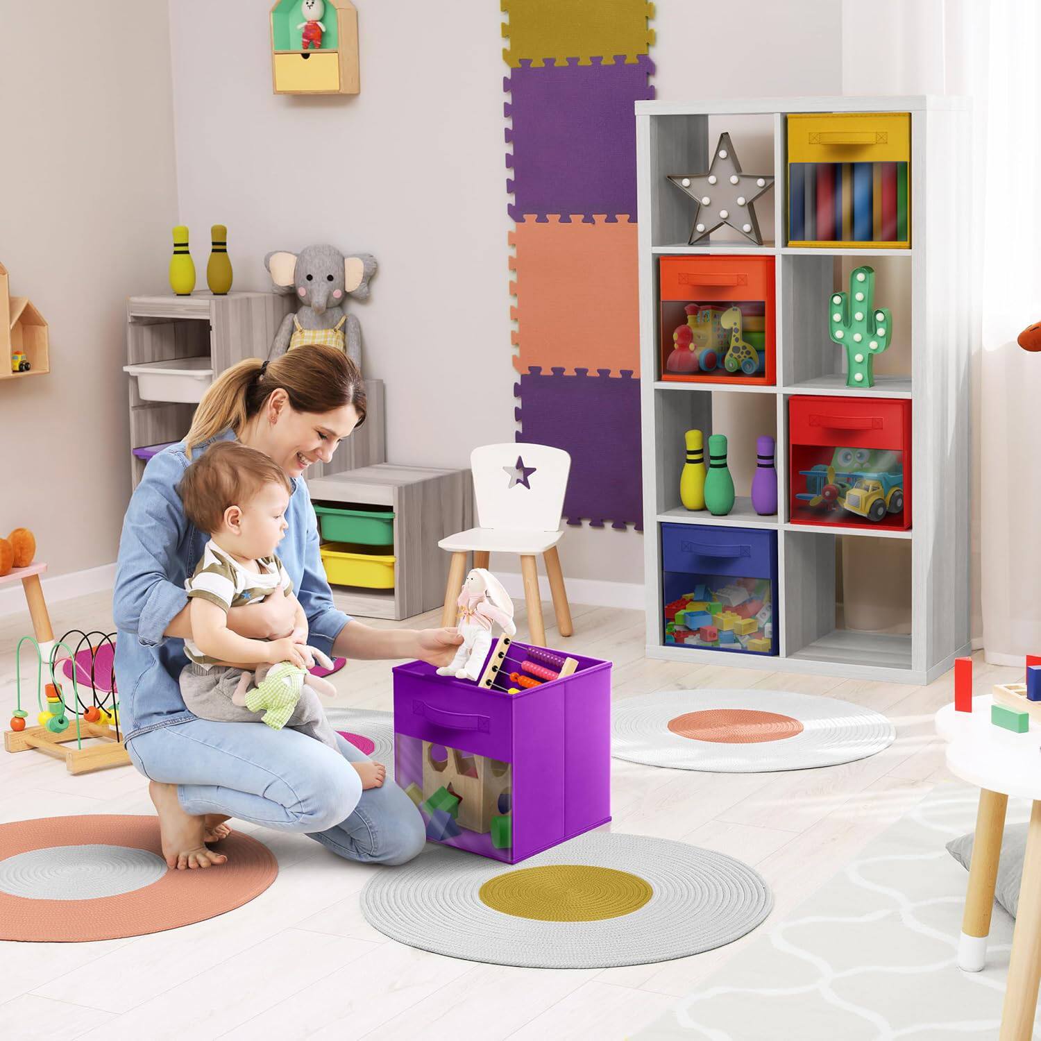 Alt View 1. Sorbus - Sorbus 13 Inch Storage Bins with Clear Window and Handle, 6 Foldable Baskets for Organizing Clothes,Toys, Books, Figures - Deep Rainbow.