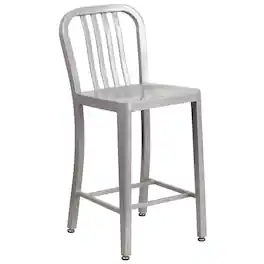Alamont Home - Gael 24" High Metal Indoor-Outdoor Counter Height Stool w/ Vertical Slat Back - Silver