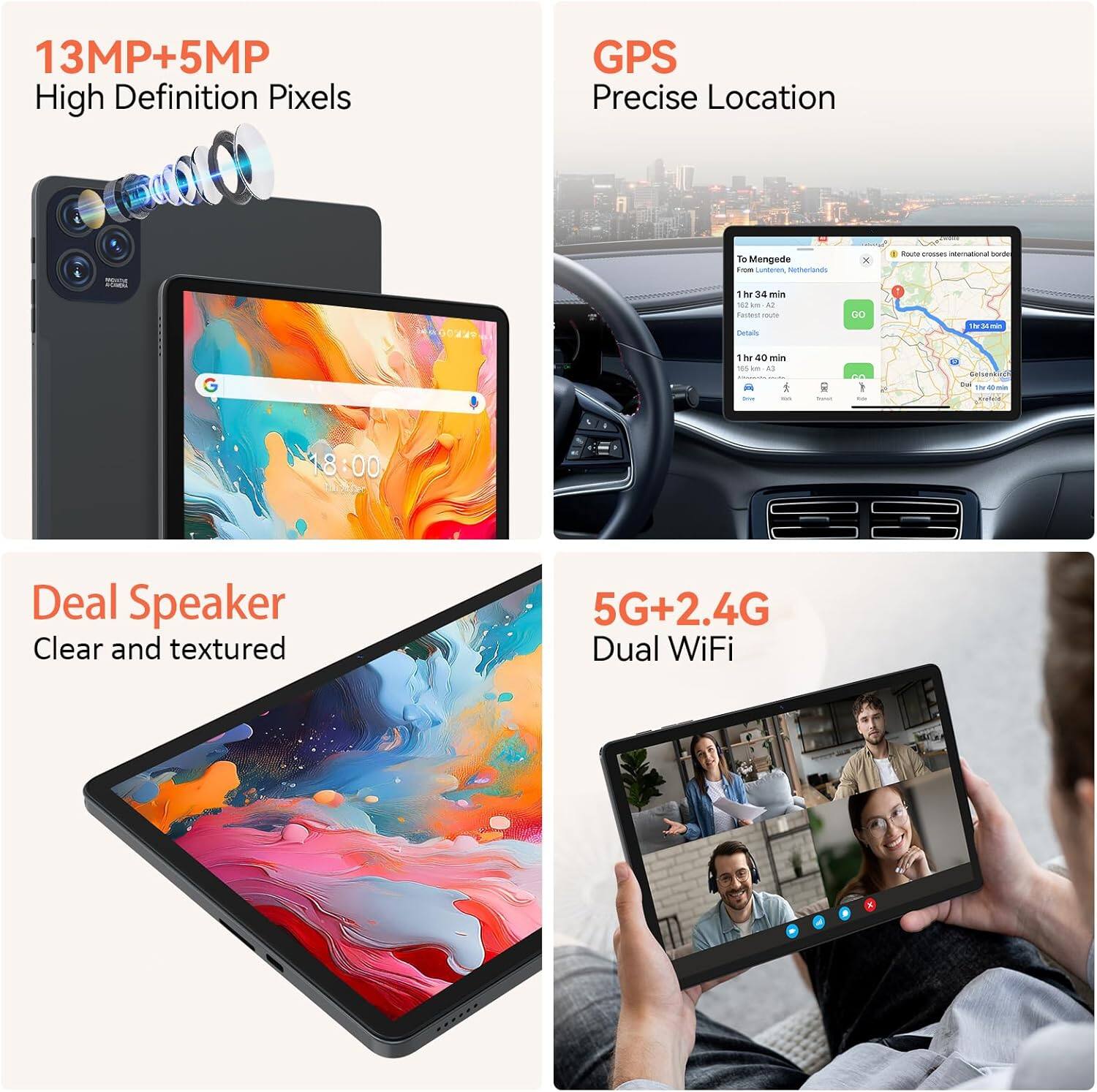13MP+5MP High Definition Pixels

GPS Precise Location

Deal Speaker Clear and textured

5G+2.4G Dual WiFi