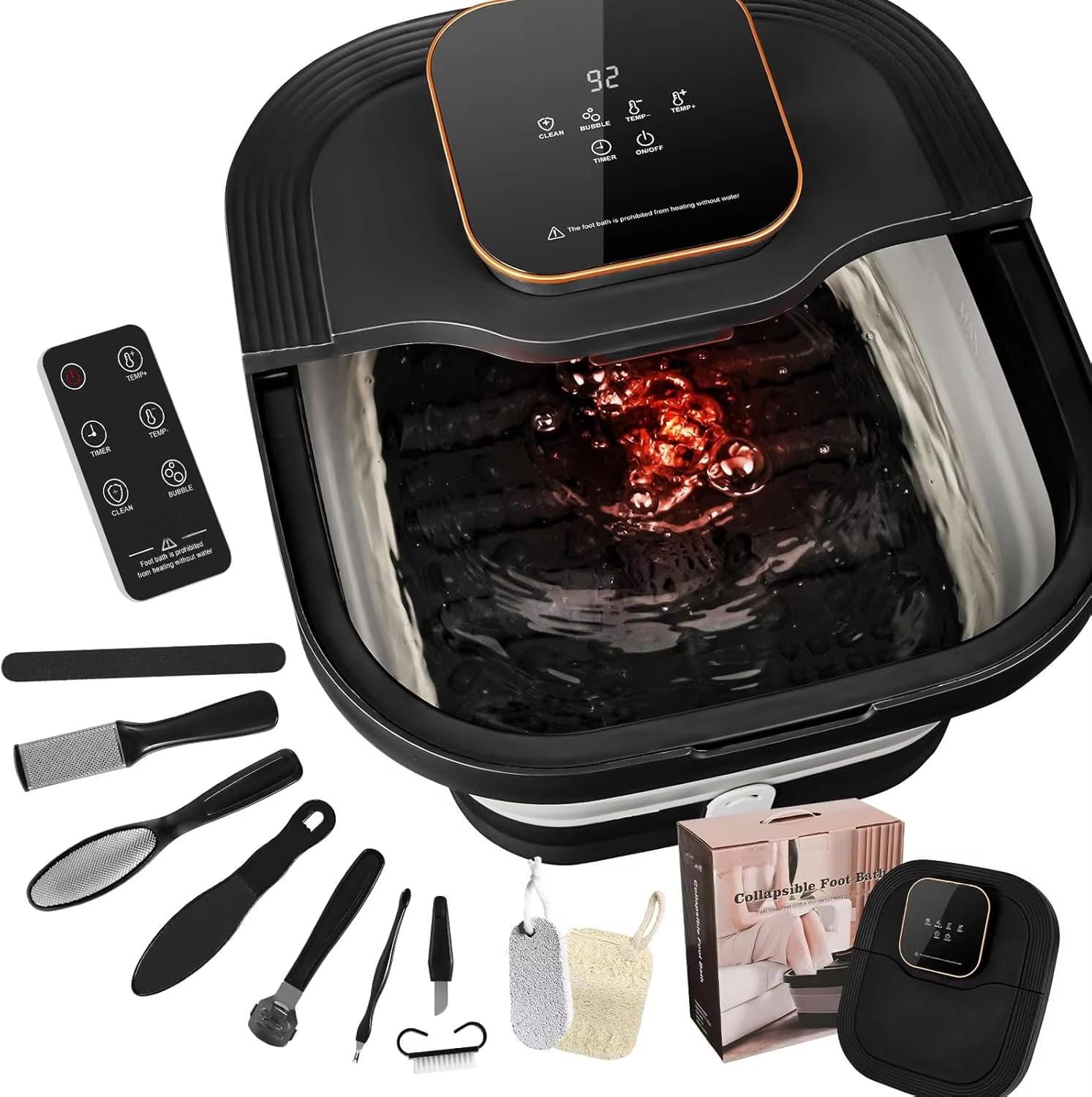 Luckbyte - Collapsible Foot Spa with Heat Massage Rollers Bubbles Temperature Control and Remote