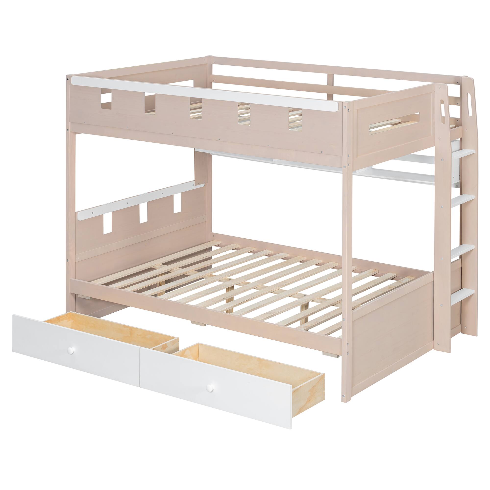 Alt View 4. Anysun - Full Size Castle Style Bunk Bed with 2 Drawers,Shelf,and LED - White.