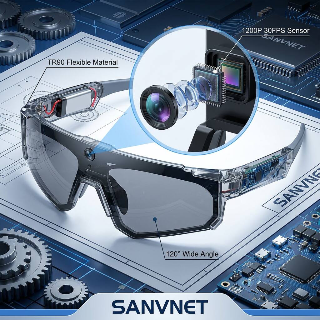 TR90 Flexible Material  
1200P 30FPS Sensor  
120° Wide Angle  
SANVNET
