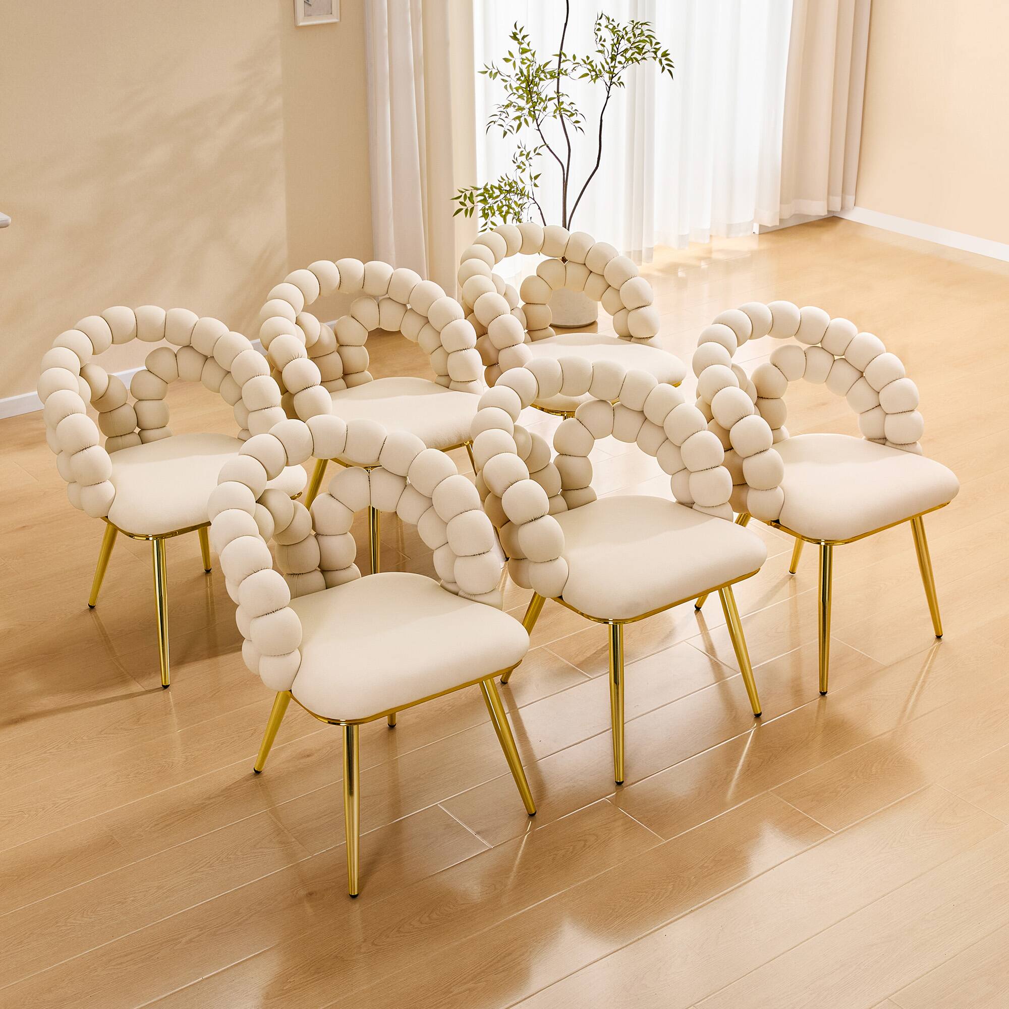 Alt View 2. Loheer - Loheer Velvet Dining Chair Set of 2 Beige Bubble Back Accent Chairs with Gold Metal Legs, 1.92ft x 1.58ft x 2.67ft - Beige,Gold.