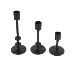 Zeckos - Set of 3 Mid-Century Modern Style Cast Iron Metal Taper Candle Holder - Black
