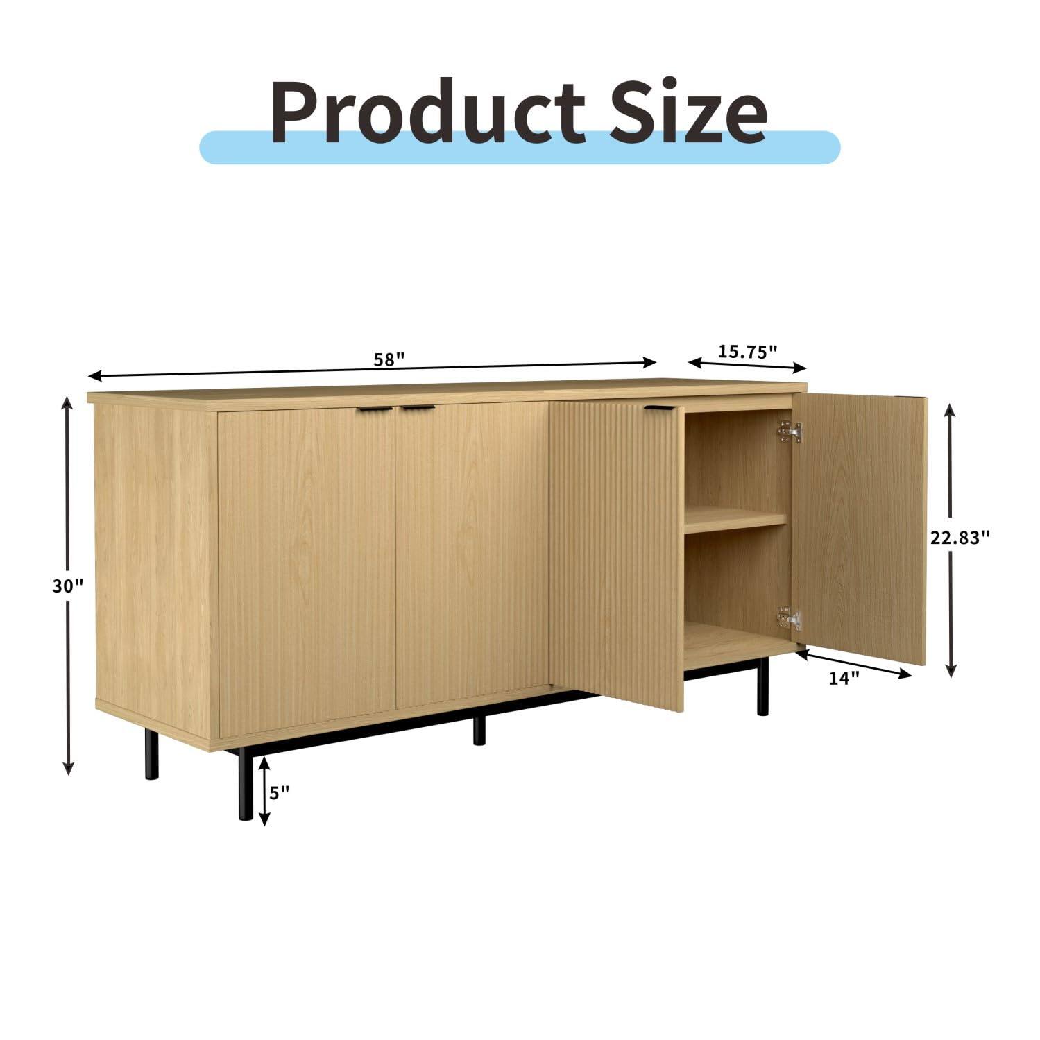 Product Size  
58" x 15.75" x 30" x 22.83" x 14" x 5"