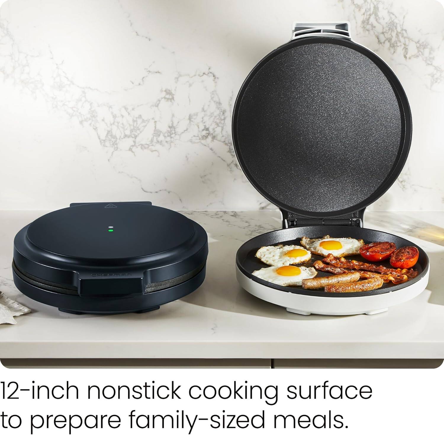 12-inch nonstick cooking surface to prepare family-sized meals.