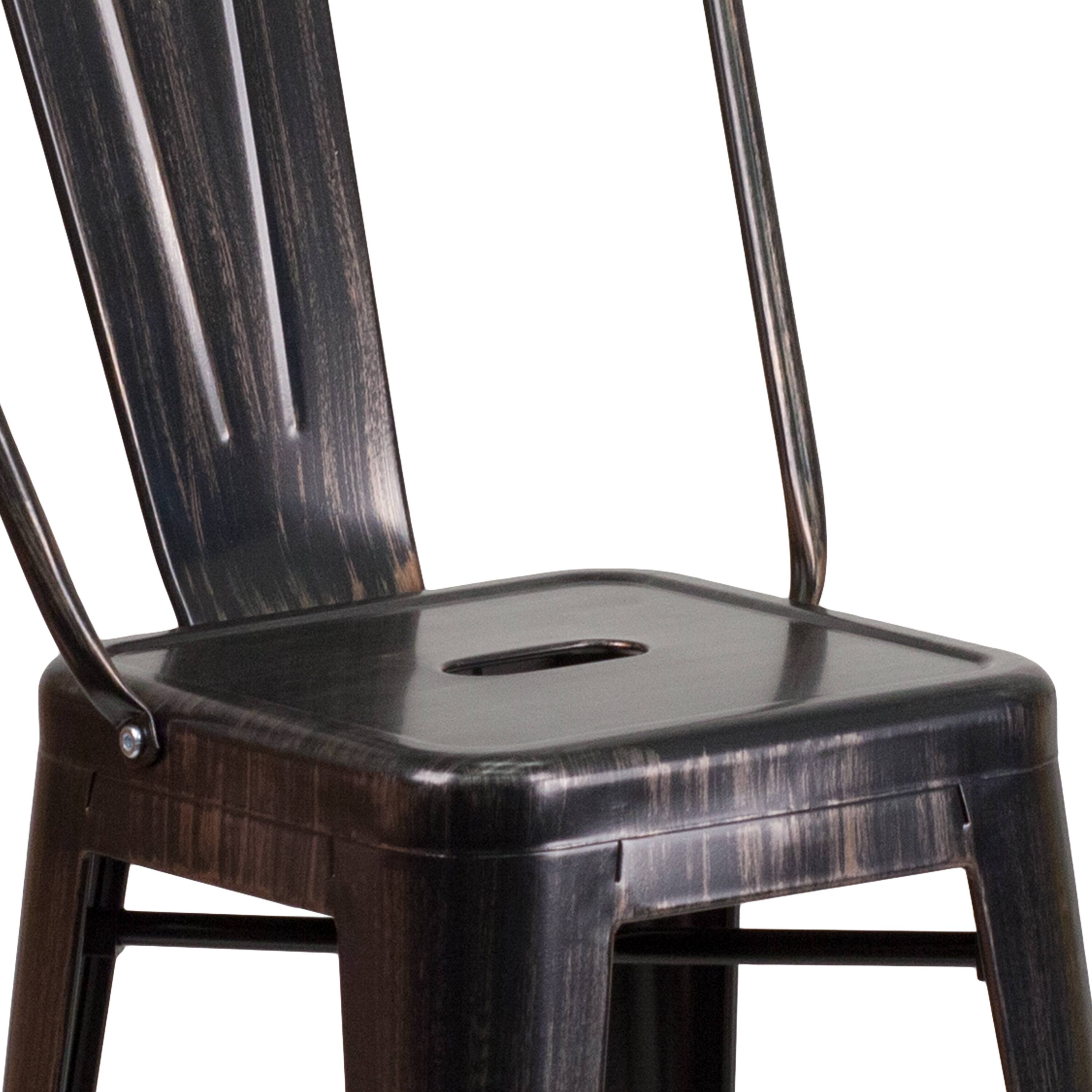 Alt View 10. Emma + Oliver - Commercial Grade 4 Pack 24" High Metal Indoor-Outdoor Counter Height Stool with Back - Black-Antique Gold.