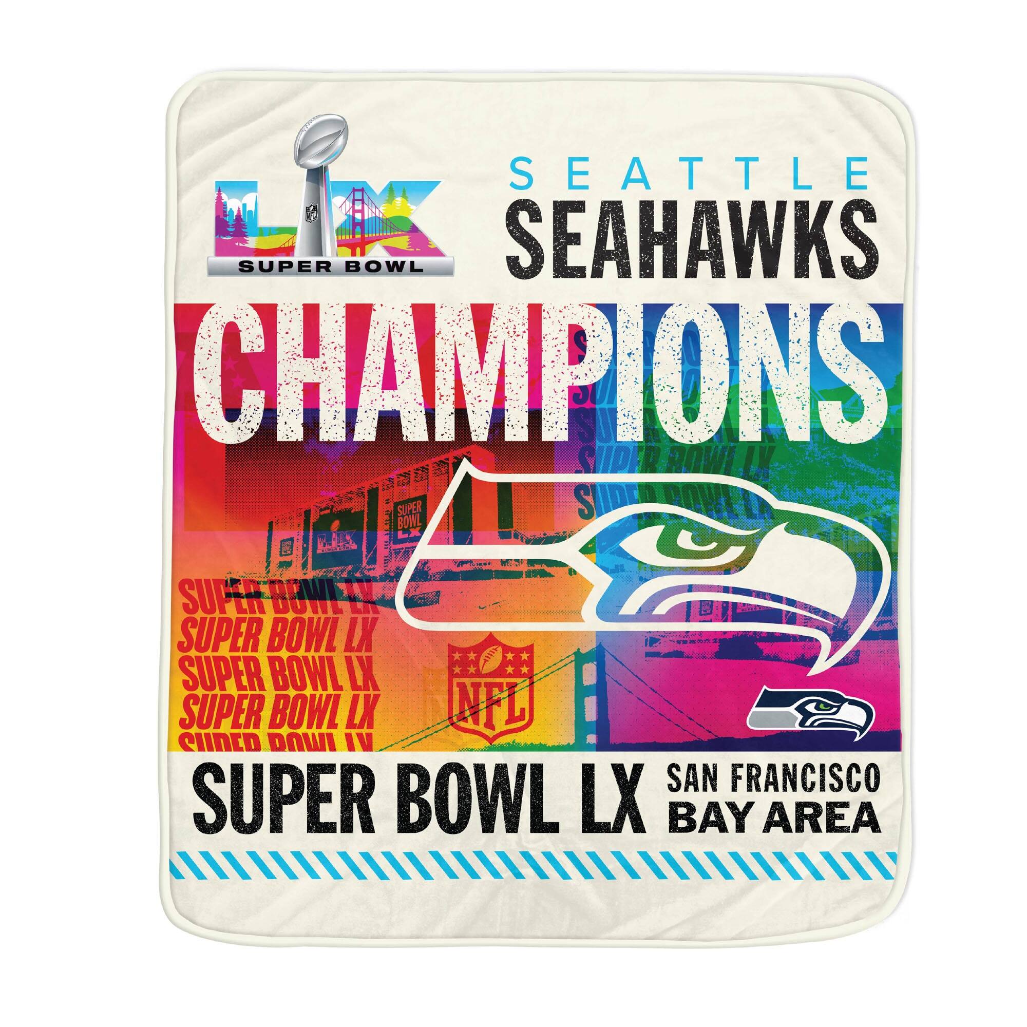 Pegasus - Seattle Seahawks Super Bowl LX Champions 50" x 60" Theme Sherpa Fleece Blanket - Multicolor