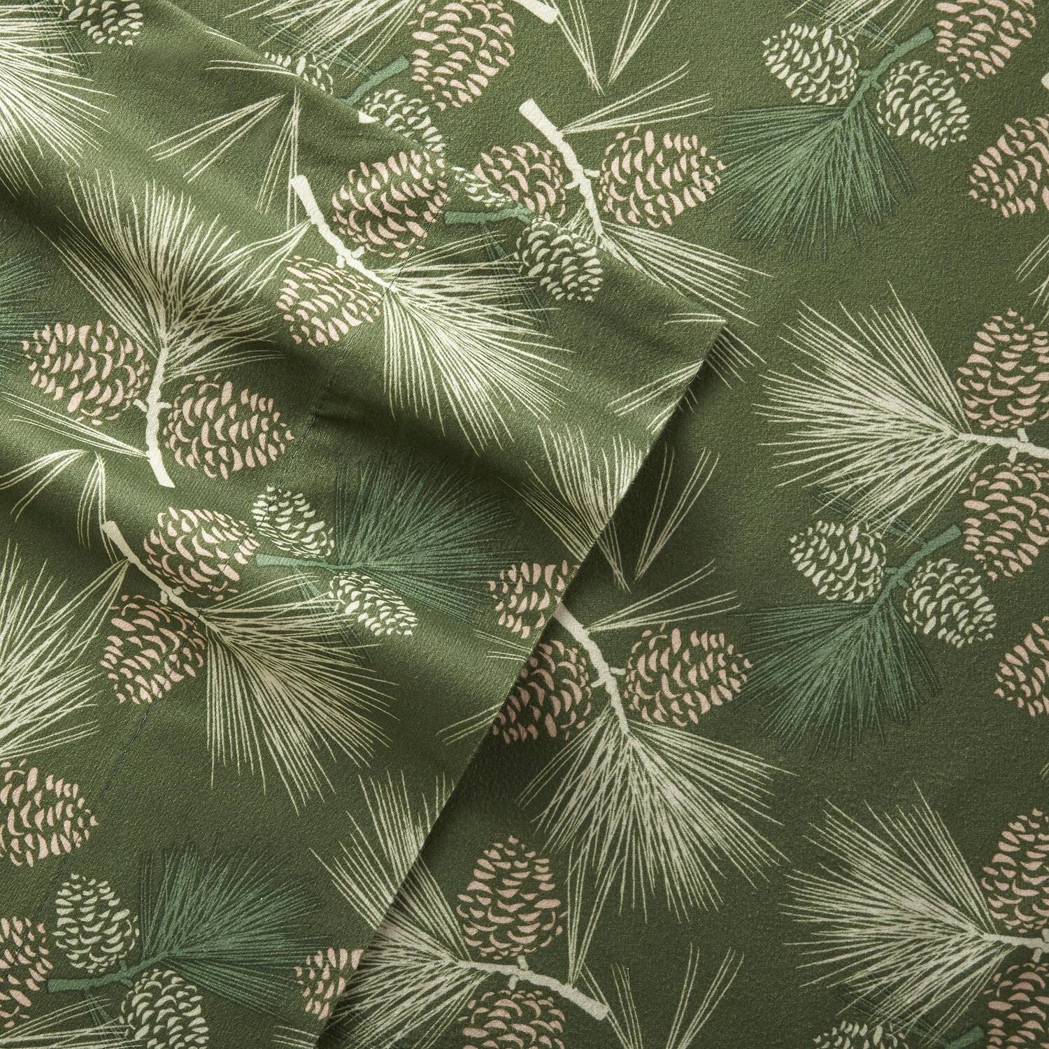 Back. Shavel Home Products - Shavel 100% Polyester Luxury Micro Flannel Printed Deep-Pocket Pines Sheet Set Cal King Green - Green.