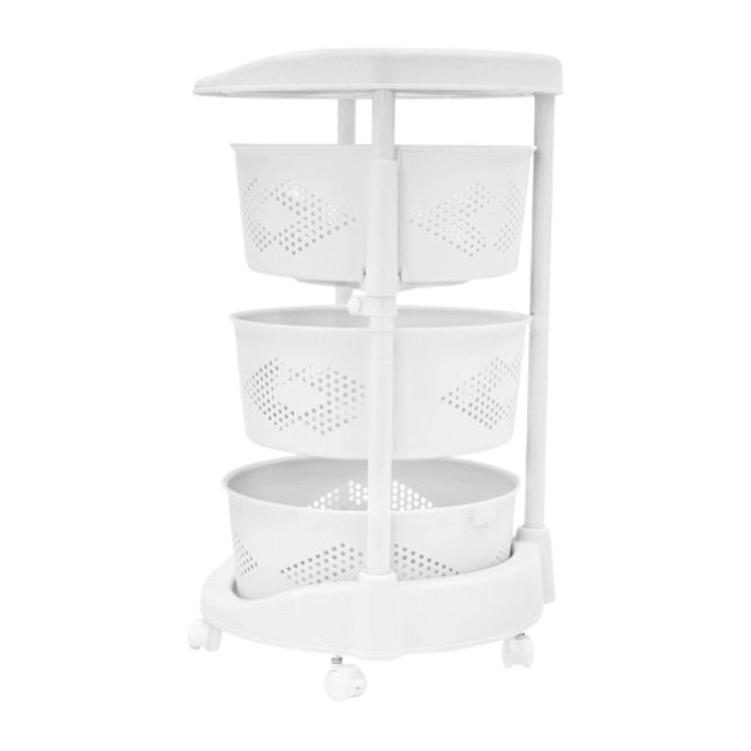 Front. Home Collection - 3-Tier Rotating Kitchen Storage Cart – Vegetable & Fruit Basket Rack Organizer - White.