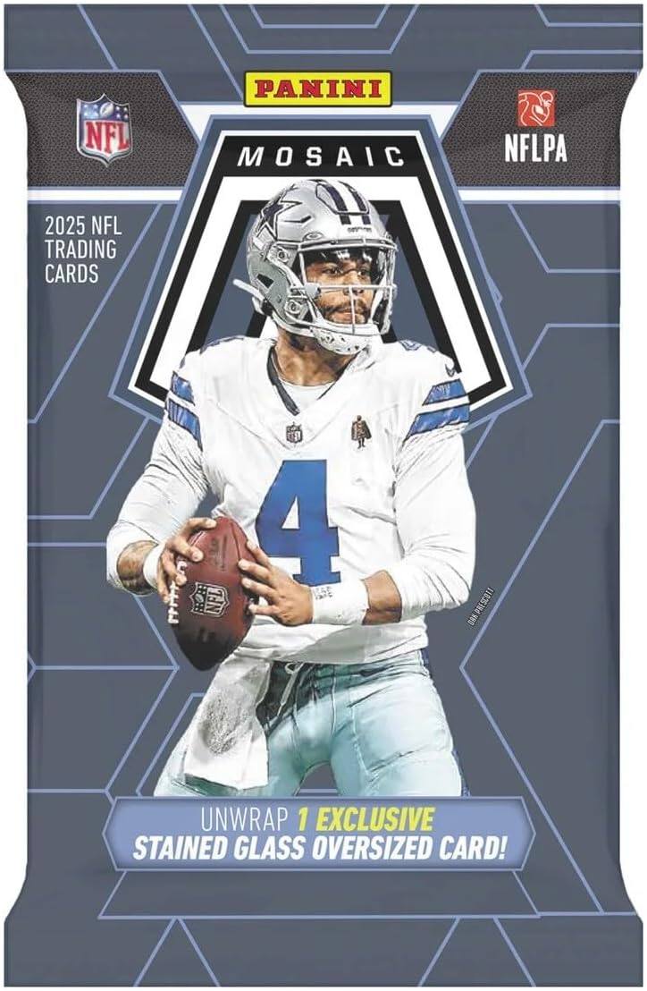 NFL 2025 NFL TRADING CARDS PANINI MOSAIC Q NFLPA C i 4 NFL DAK UNWRAP 1 EXCLUSIVE STAINED GLASS OVERSIZED CARD!