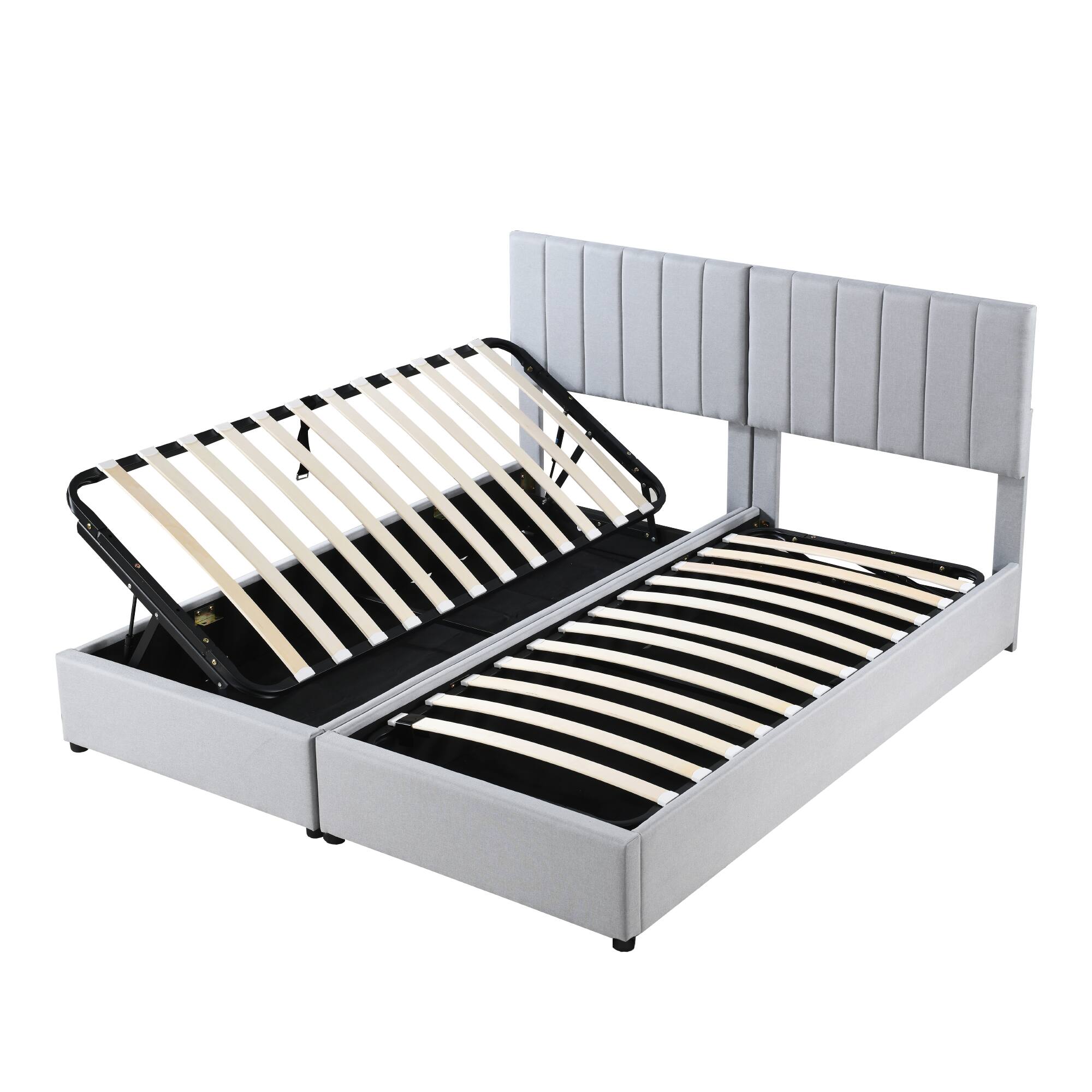 Alt View 1. Tiramisubest - King Size Upholstered Platform Bed with a Hydraulic Storage System, Gray - Gray.