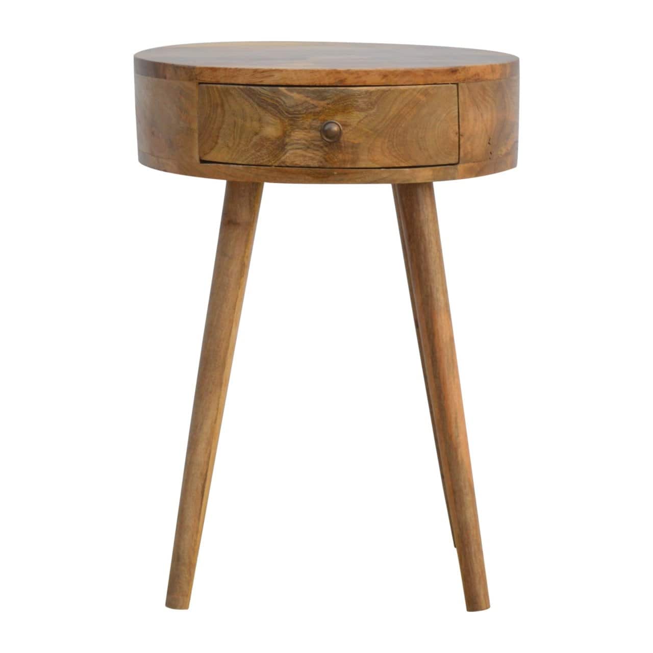Artisan Furniture - Solid Wood Nordic Circular Shaped Nightstand, 1 Drawer, Nordic legs, Brown - Oak