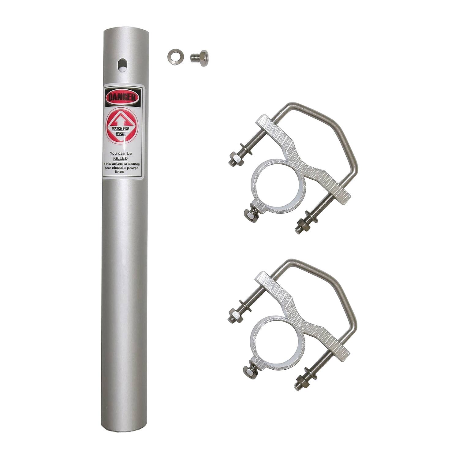 DANGER  
WATCH FOR WIRE!  

You can be KILLED by this antenna coming near electric power lines.