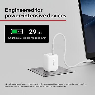 Engineered for power-intensive devices

50% 29 Min Charge a 13" Apple Macbook Air

*Not all device models support fast charging. Actual results will vary based on various factors, including device age, model, usage environment, and depending on the individual user.