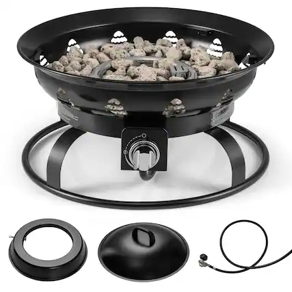 Front. SKONYON - Portable Propane Fire Pit with High Heat Output Lava Rocks and Tank Base Holder.