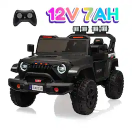 GARVEE - 24V Powered Wheels 2-Seater Kids Ride-On Car with Remote Control, 4WD Off-road Car with Adjustable Speeds, Music Player - Black
