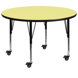 Emma + Oliver - Mobile 42" Round Laminate Adjustable Preschool Activity Table - Yellow