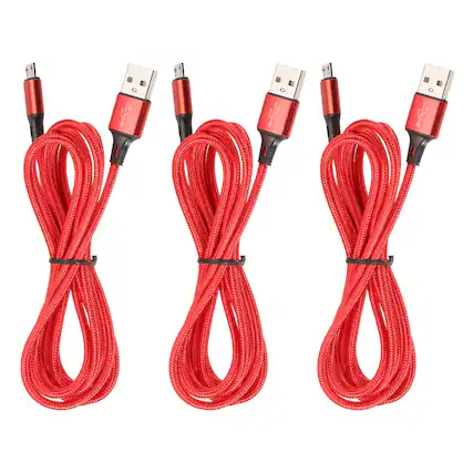 Front. Unique Bargains - 3pcs Controller Charger Cable 6Ft USB A to Micro USB Fast Charging Cord - Red.