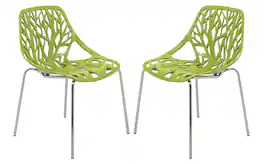 LeisureMod - Asbury Set of 2 Modern Stackable Dining Chair with Chrome Steel Legs and Cut Out Design for Indoor Outdoor - Green