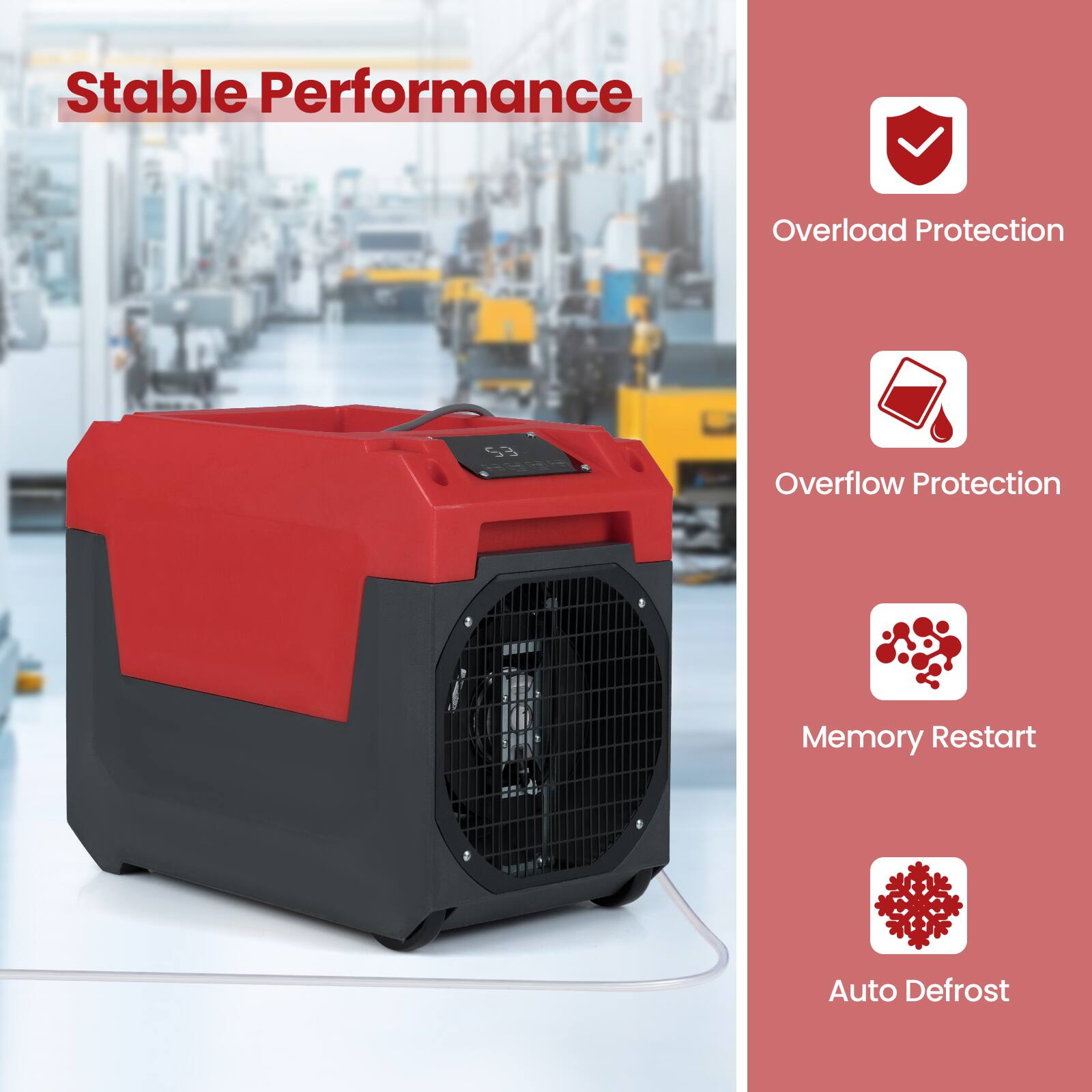 Stable Performance  
- Overload Protection  
- Overflow Protection  
- Memory Restart  
- Auto Defrost