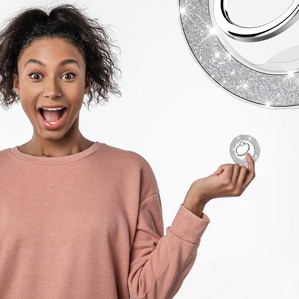 Alt View 1. PARKER SLATER - MagSafe Magnetic Phone Ring Holder with Glitter Grip & Adjustable Kickstand – Silver - Glitter Silver.