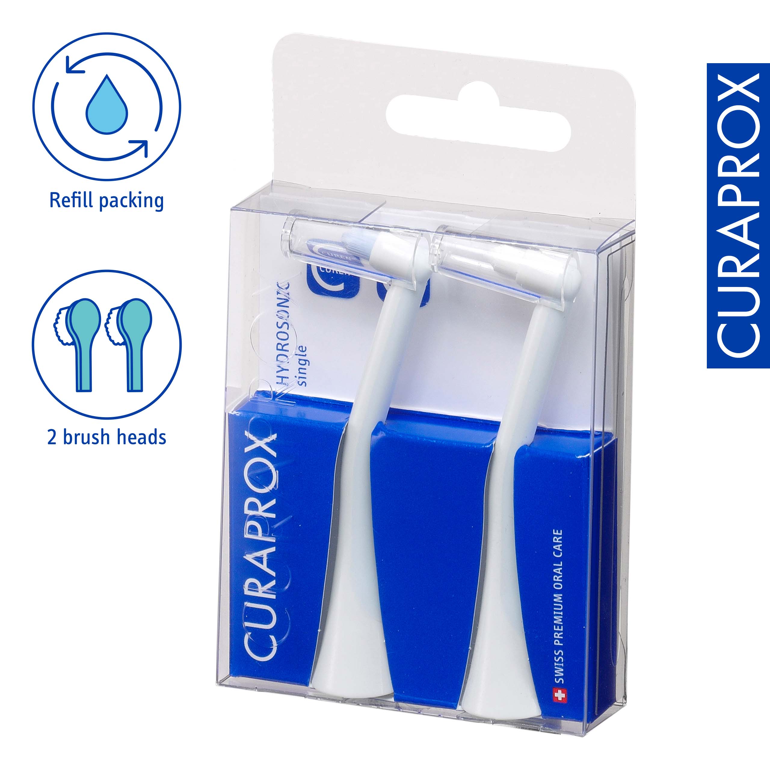Refill packing, 2 brush heads, HYDROSONIC, single, CURAPROX, CARE ORAL PREMIUM, SWISS