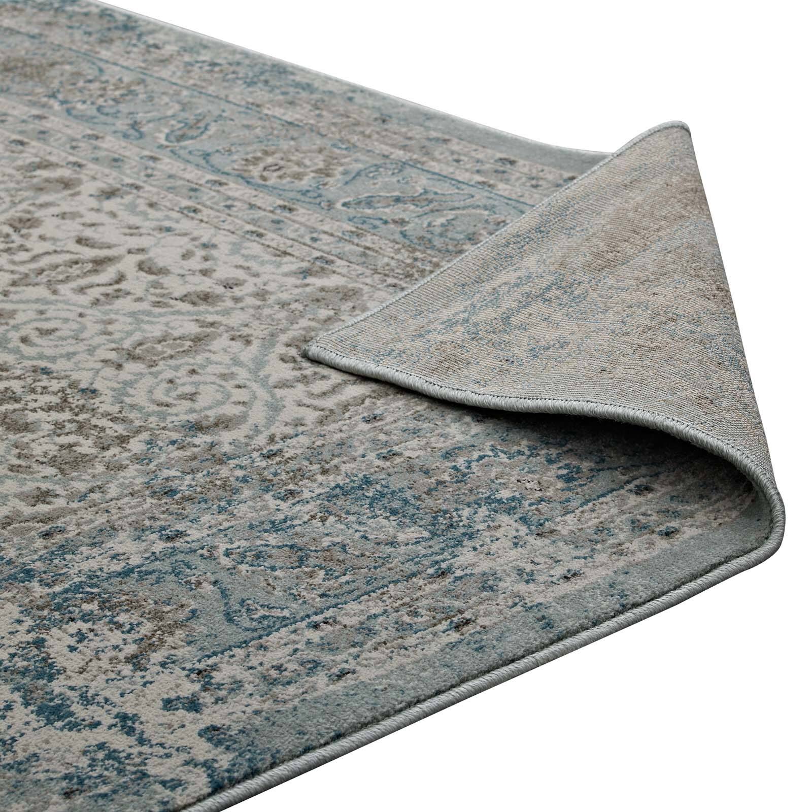 Alt View 4. Modway - Dilys Distressed Vintage Floral Lattice Area Rug - Teal Brown and Beige.