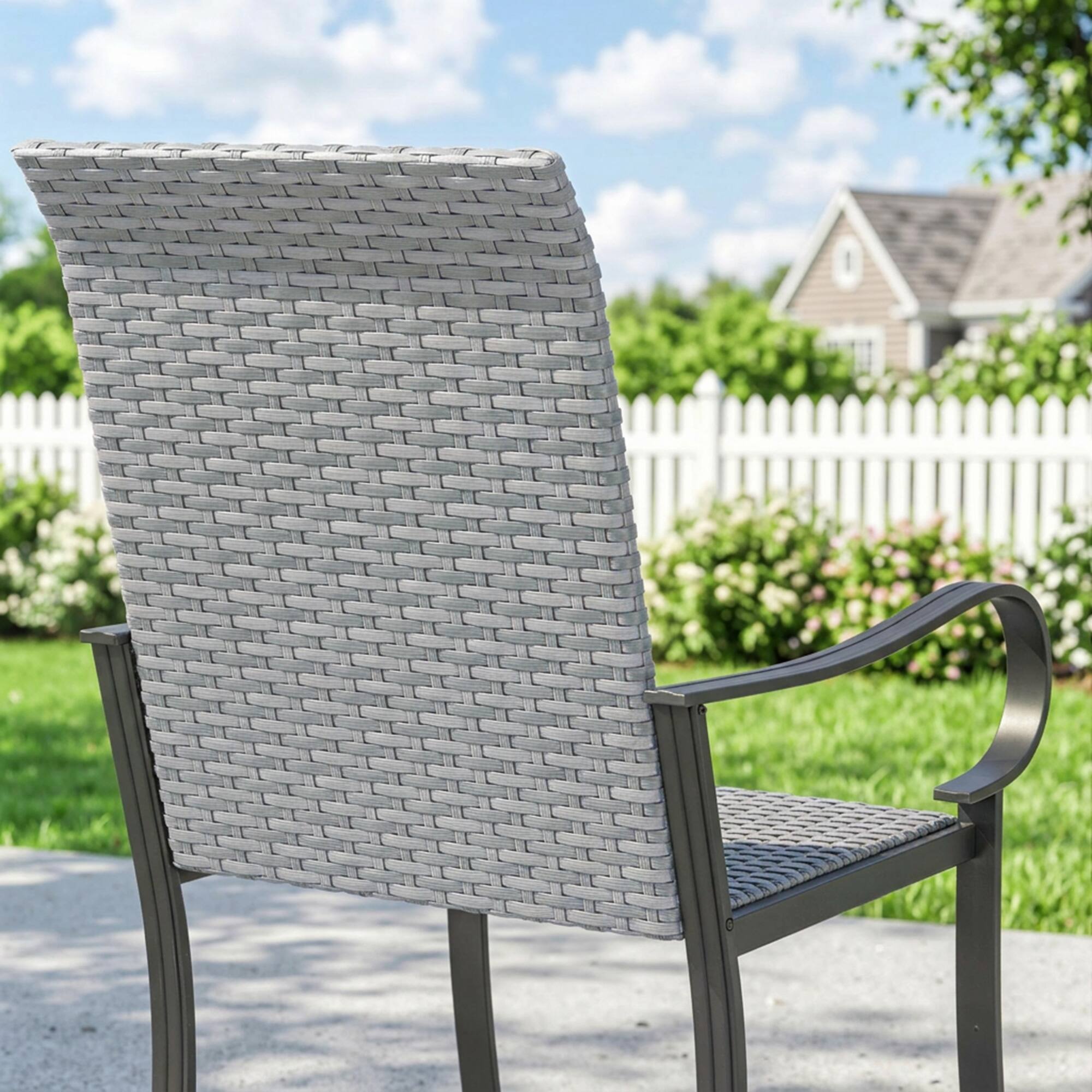 Alt View 8. Outsunny - Set of 2 Outdoor Wicker Dining Chairs with Armrest, Steel Frame - Gray.