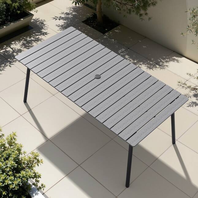 Alt View 6. Crestlive Products - Crestlive Products 72/82-in Patio Plastic-Wood Top Aluminum Frame Rectangle Outdoor Dining Table with Umbrella Hole - gray.