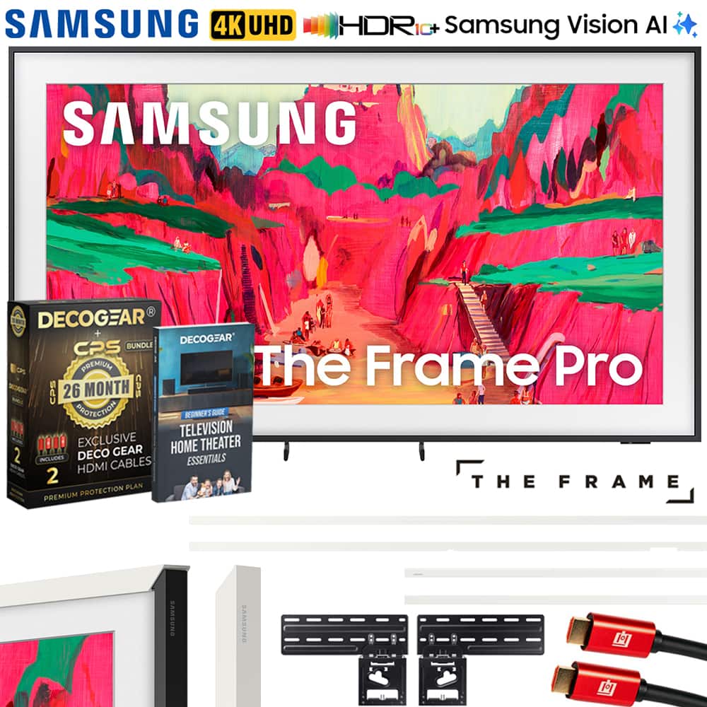 Samsung - 75" The Frame Pro LS03FW Neo QLED 4K Mini LED Smart TV (2025) with 26 Month Warraty Protection Plan Bundle + White Bezel