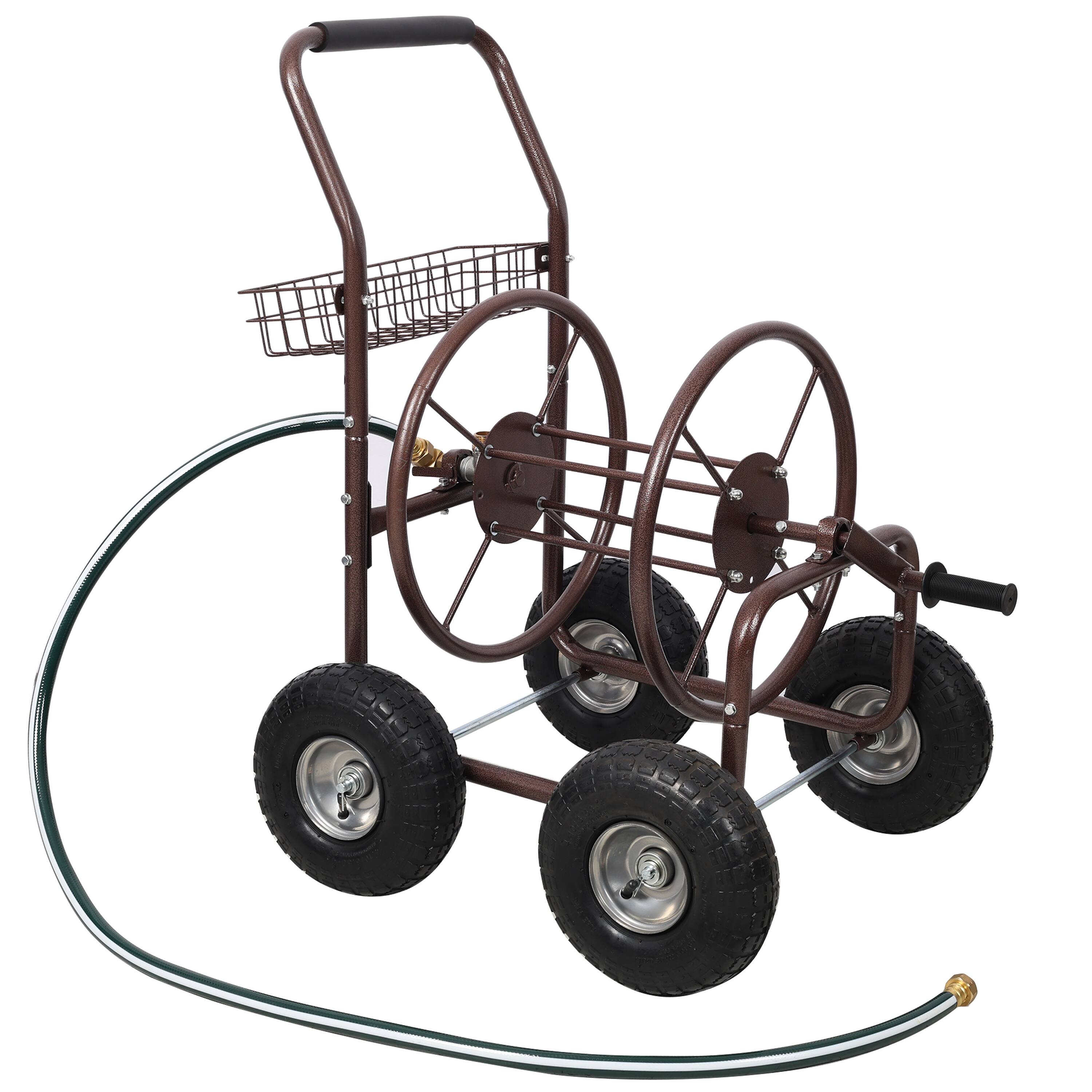 APRILSOUL - Expressions Metal Hose Reel Cart with Wheels - Heavy Duty Hose Caddie - 250 Ft Hose Capacity - Bronze