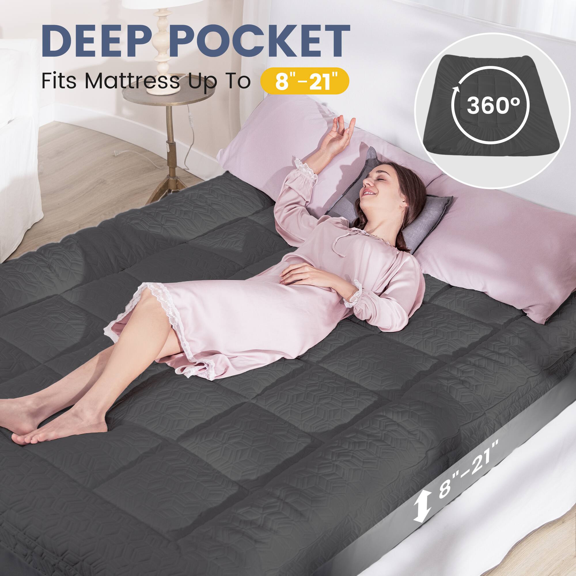 DEEP POCKET Fits Mattress Up To 8"-21" 360°