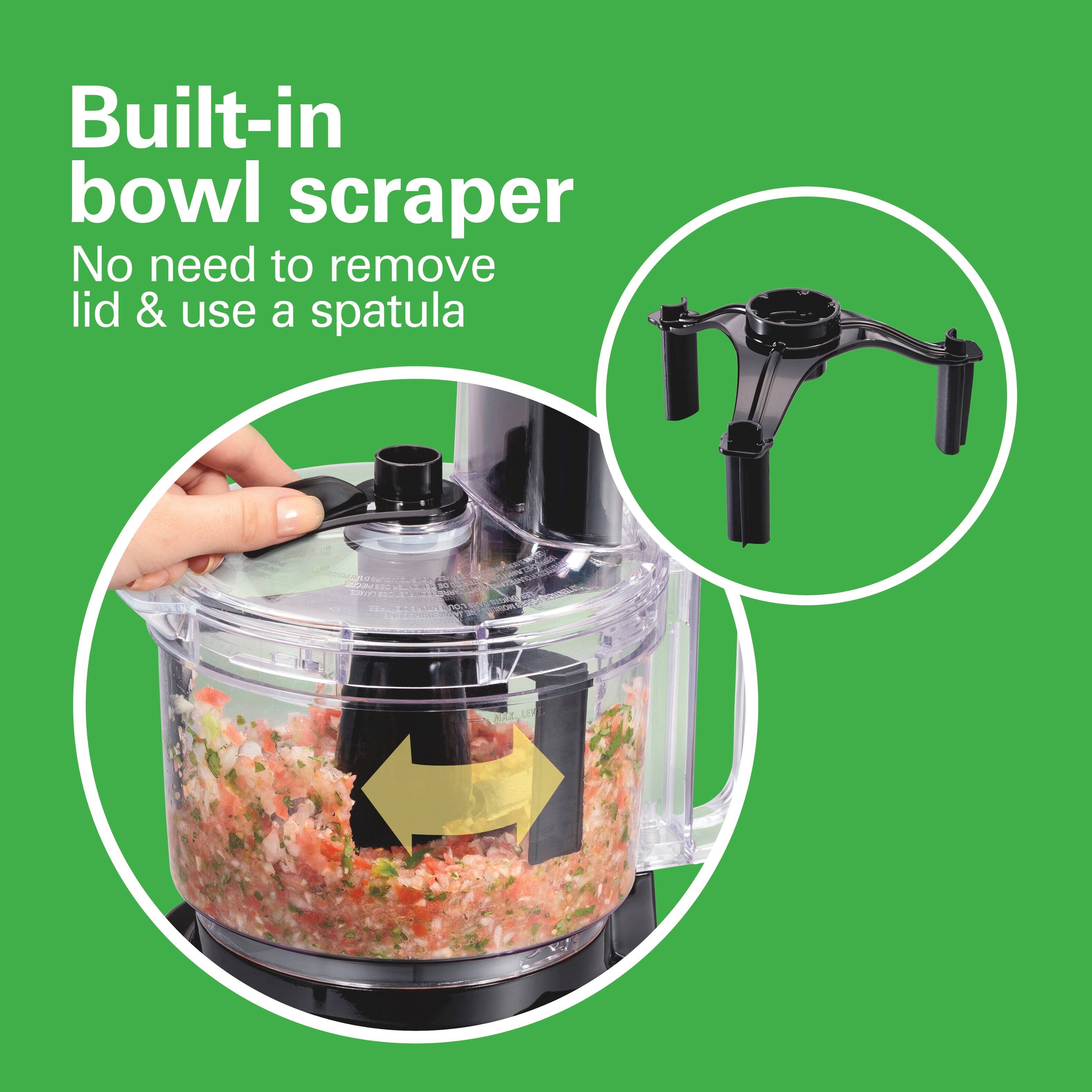Built-in bowl scraper  
No need to remove lid & use a spatula