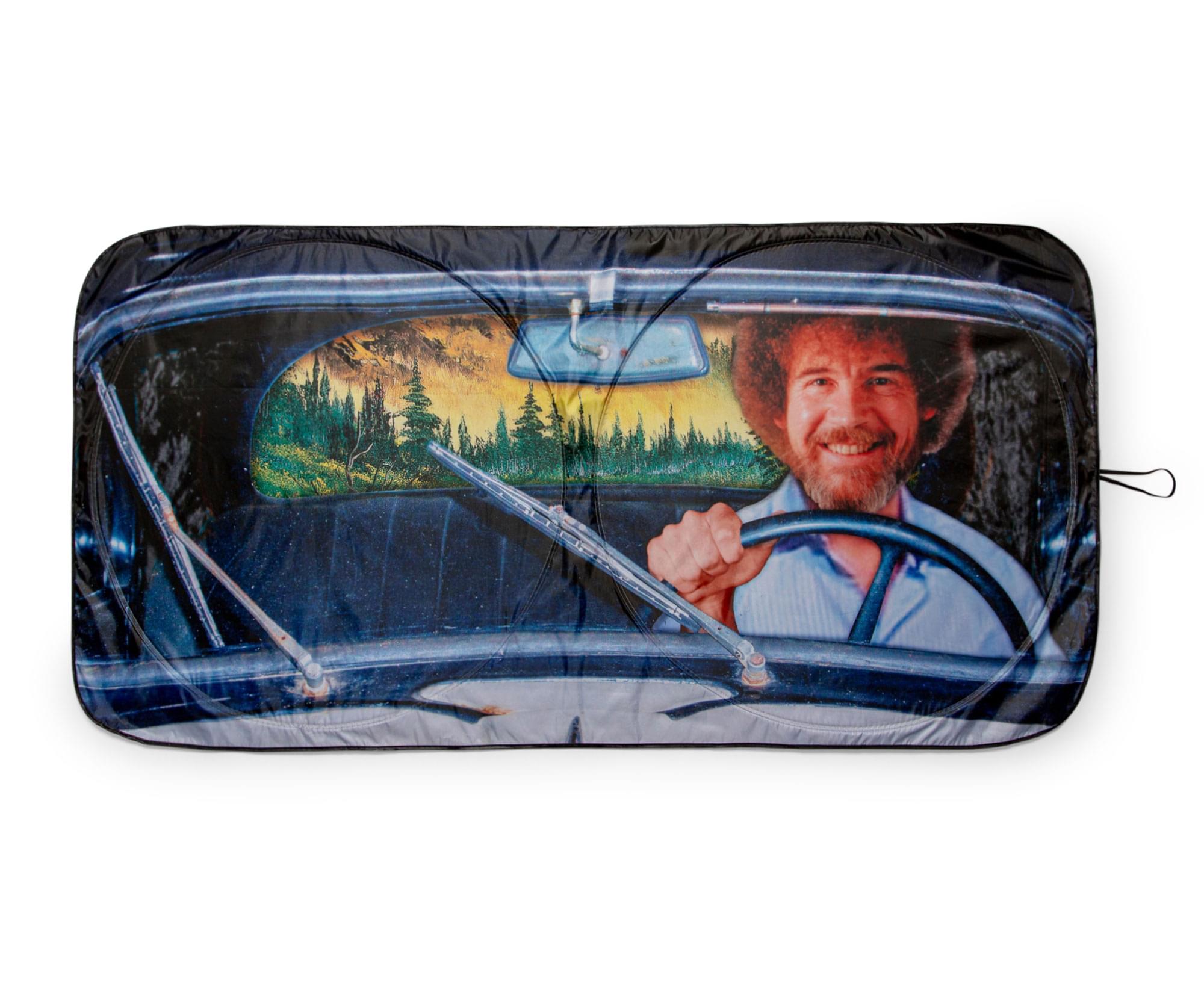Front. Surreal Entertainment - Bob Ross Happy Trees Sunshade for Car Windshield | 64 x 32 Inches - Blue.
