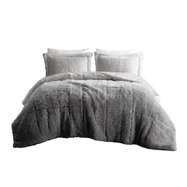 Gracie Mills - Ethel Faux Fur Ombre Shag Comforter Set - Gray