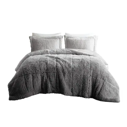 Front. Gracie Mills - Gracie Mills Ethel Faux Fur Ombre Shag Comforter Set - Grey.