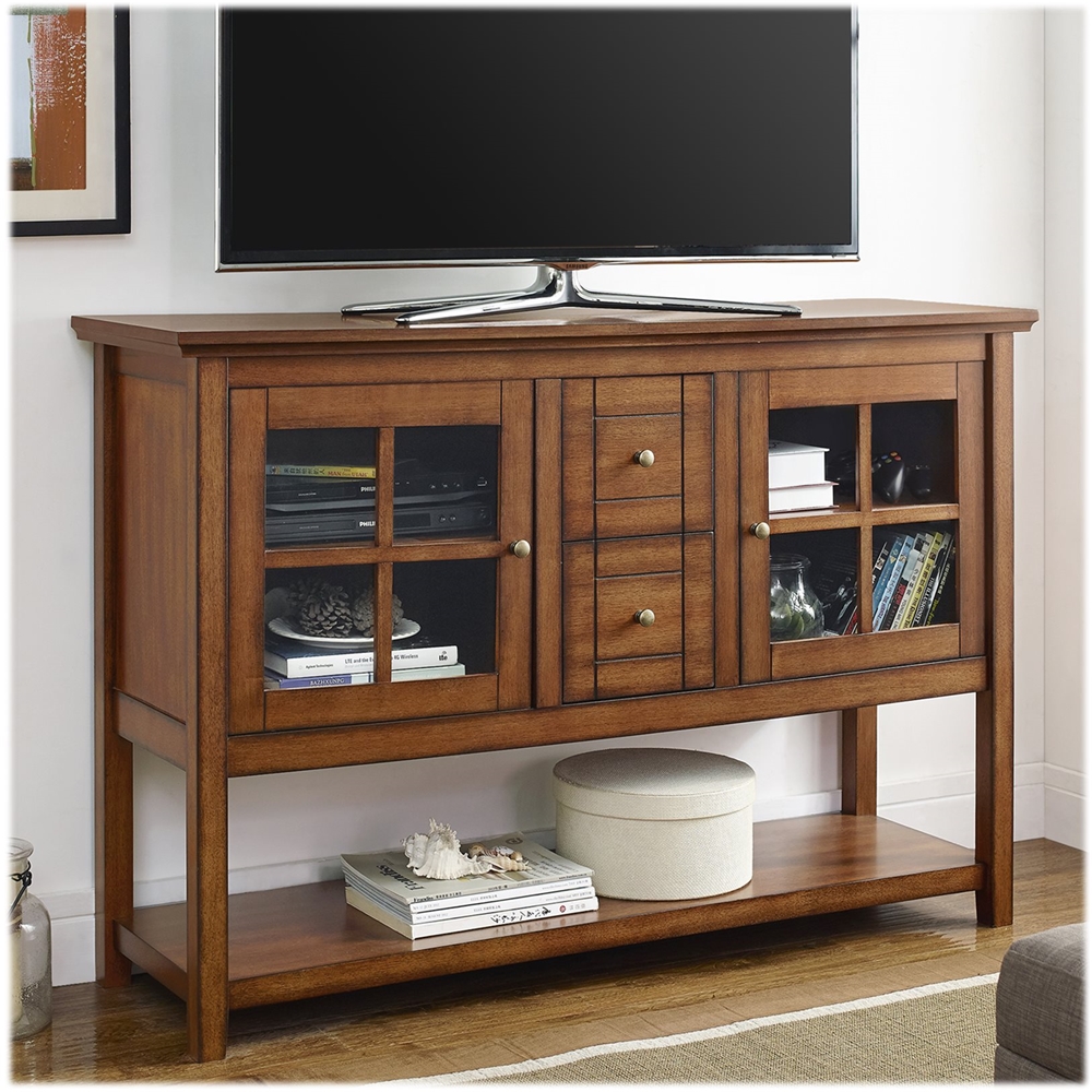 Left View: Walker Edison - Transitional TV Stand / Buffet for TVs up to 55" - Traditional Brown