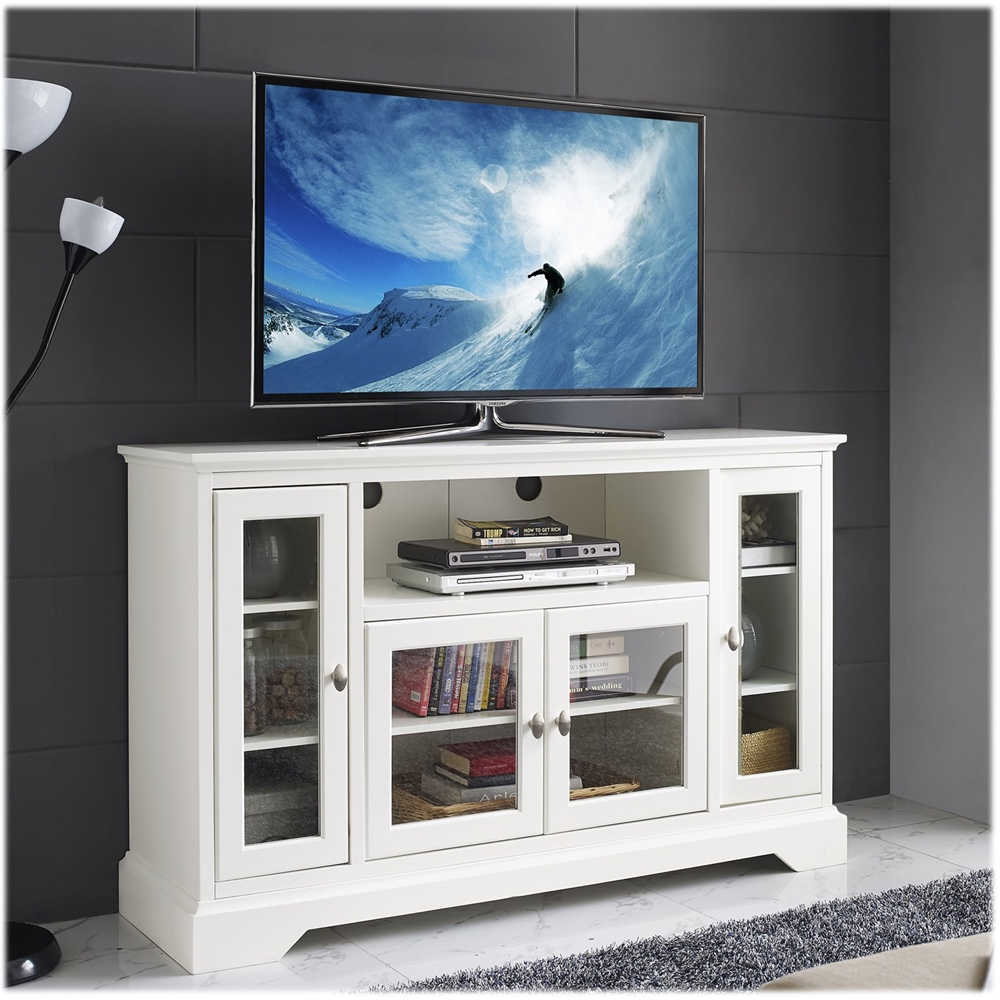 Left View: Walker Edison - Tall Sound Bar TV Stand for Most Flat-Panel TV's up to 60" - White
