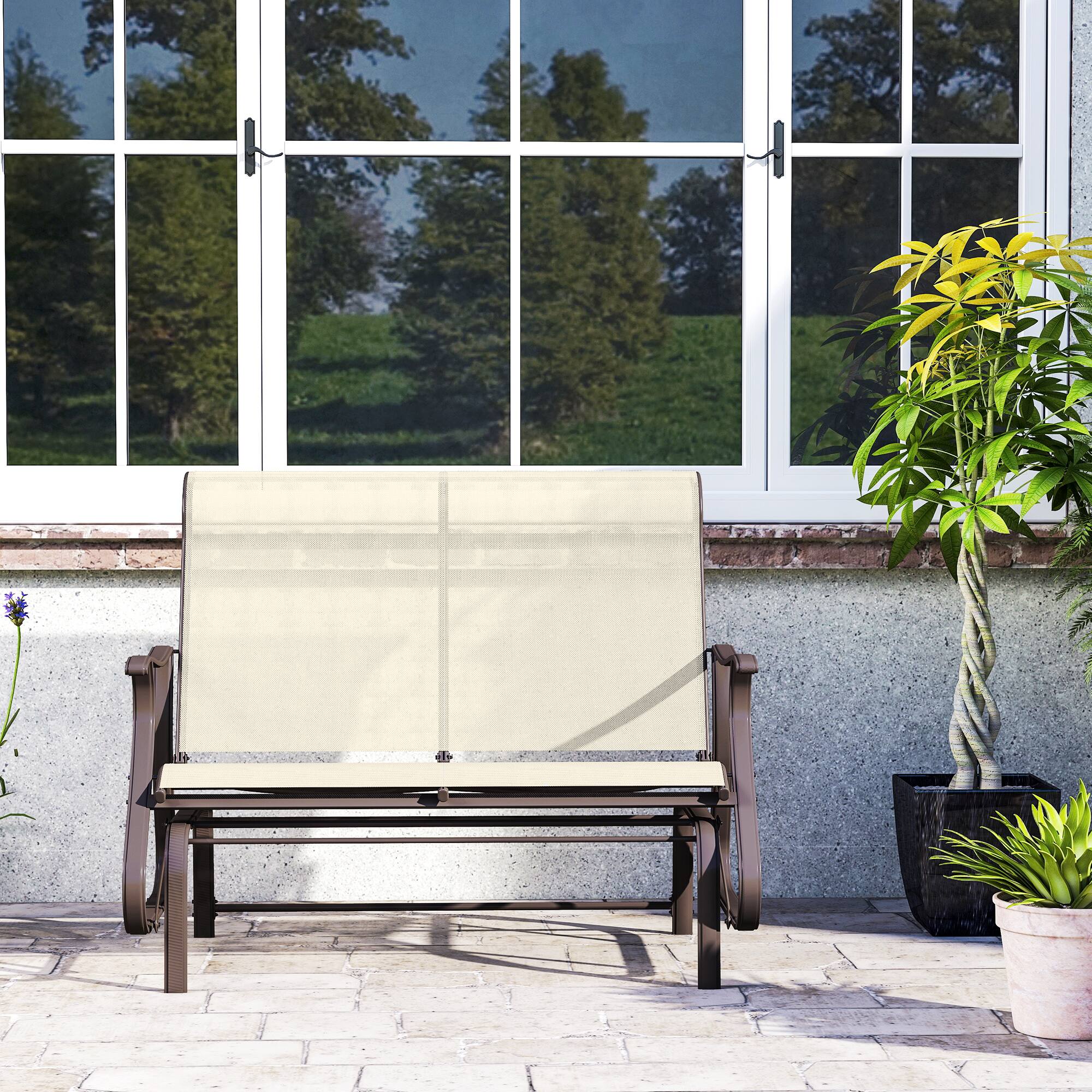 Alt View 8. Outsunny - 2-Person Outdoor Glider Bench, Patio Glider Loveseat Chair with Powder Coated Steel Frame, 2 Seats Porch Rocking Glider - Beige.