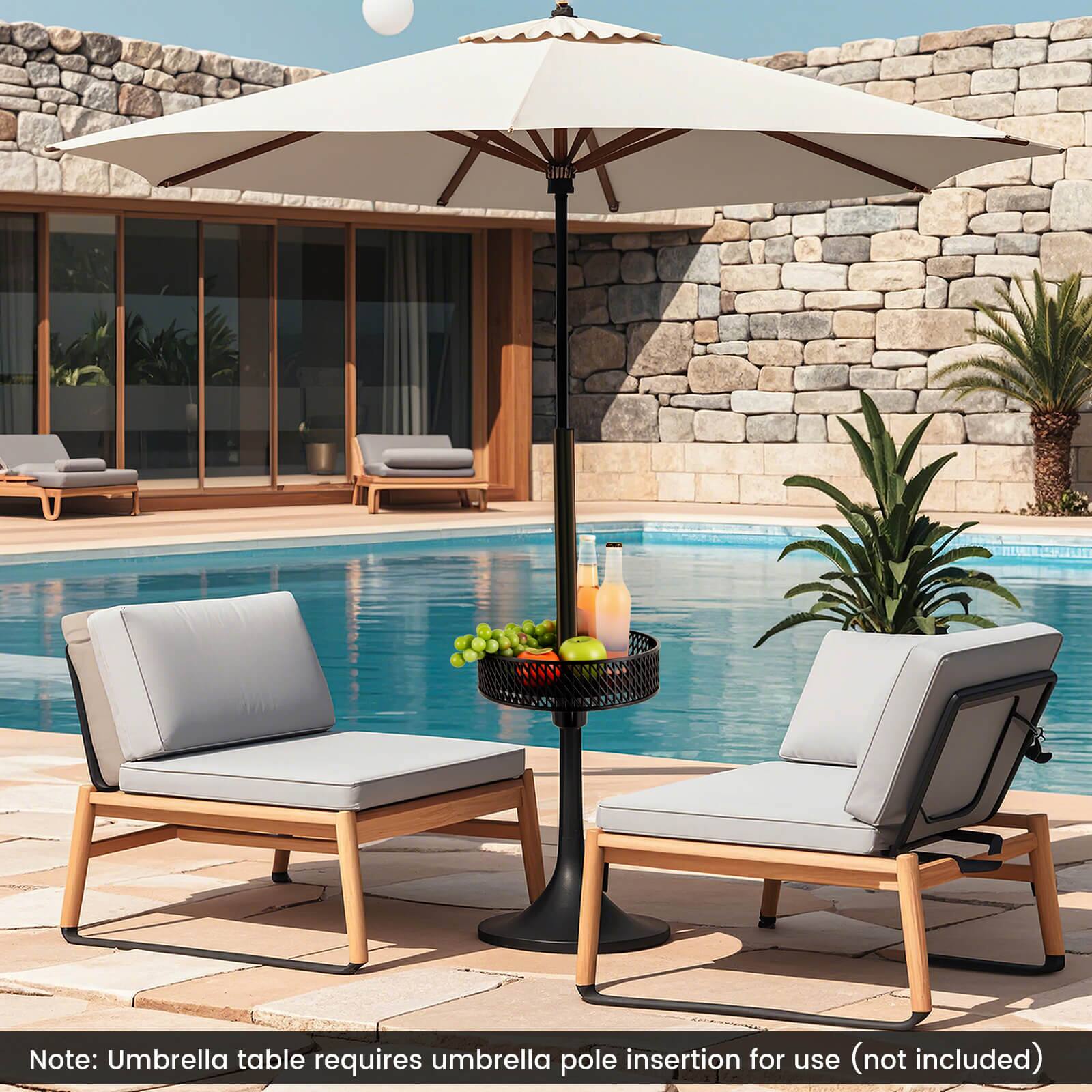 Note: Umbrella table requires umbrella pole insertion for use (not included).