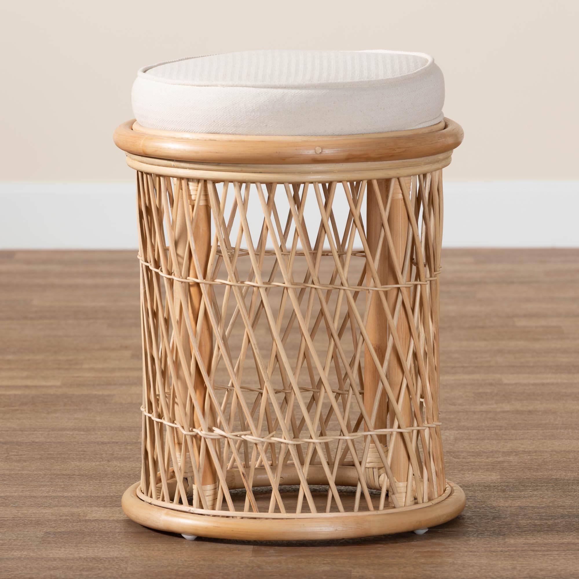 Alt View 2. bali & pari - Junius Bohemian Natural Rattan Ottoman Footstool - Natural/White.