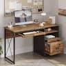 Bestier - 47 inch Computer Reversible Desk with File and Storage Drawers with Keyboard Tray for Home Office - Rustic Brown